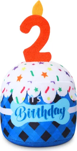 Miniatura 12 de Dansydaisy Accesorios de juguete de pastel de cumpleaños para perros, regalos para niñas y niños, juguete de peluche chirriante para decoración