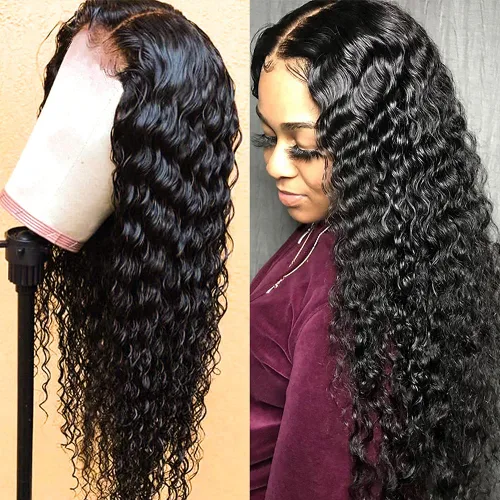 Miniatura 6 de Ali Pearl Peluca de cabello humano ondulado profundo de 13 x 4 con encaje frontal para mujeres negras, peluca de encaje virgen brasileño Densidad