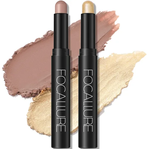 FOCALLURE 2 unidades de sombra de ojos en barra crema, lápiz de sombra de ojos iluminador, juegos de sombra de ojos con fórmula a prueba de arrugas,