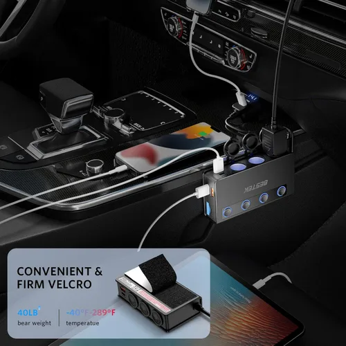 Miniatura 4 de BESTEK Divisor de encendedor de cigarrillos de 180 W, encendedor de cigarrillos de coche de 3 enchufes con puertos PD36W/65W y QC3.0 de 18 W