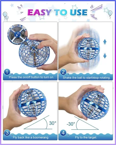 Miniatura 3 de ATHLERIA Juguetes de bola de orbe volador rosa, drones operados a mano para niños, artilugios geniales iluminados con globo cósmico giratorio que