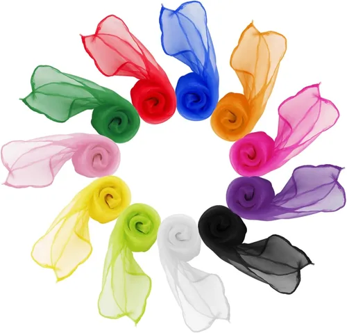 Aspire 12 bufandas de seda para música, trucos de magia, banda rítmica, 12 colores, 24 pulgadas