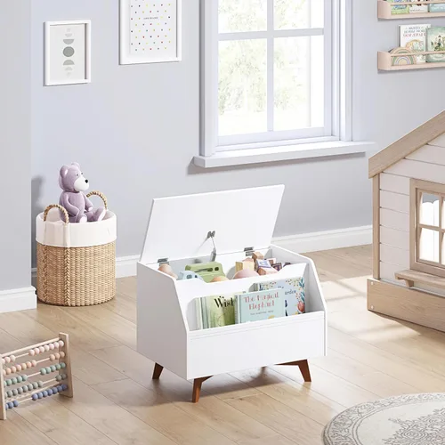 Miniatura 6 de UTEX Caja de juguetes para niños, baúl de juguetes de madera, banco organizador de almacenamiento para niños con área de almacenamiento frontal
