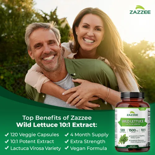 Miniatura 3 de Zazzee Extracto de lechuga silvestre extra fuerte 4:1, 500 mg de fuerza, 120 cápsulas veganas, potente variedad Lactuca Virosa, extracto 4X