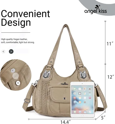 Miniatura 2 de Angelkiss - Bolsos y bolsos de mano para mujer, de cuero vegano lavado, bolso cruzado de hombro