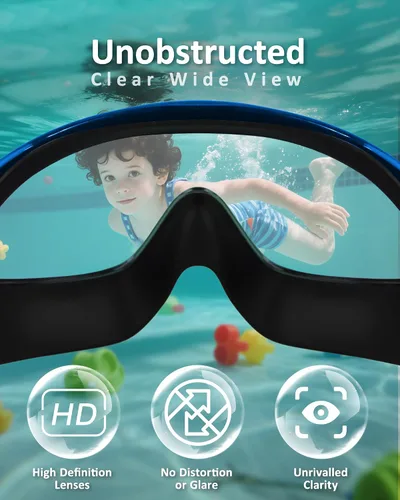 Miniatura 4 de Gafas de natación para niños, antivaho, protección UV y amplia vista & gorro de natación para niños de 3 a 15 años, niños y niñas, bebés Azul & negro