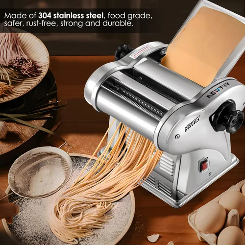 Miniatura 2 de NEWTRY Máquina Eléctrica para Hacer Pasta Máquina para Hacer Fideos Máquina para Hacer Pasta Rodillo Cortador de Masa Grosor Ajustable Acero