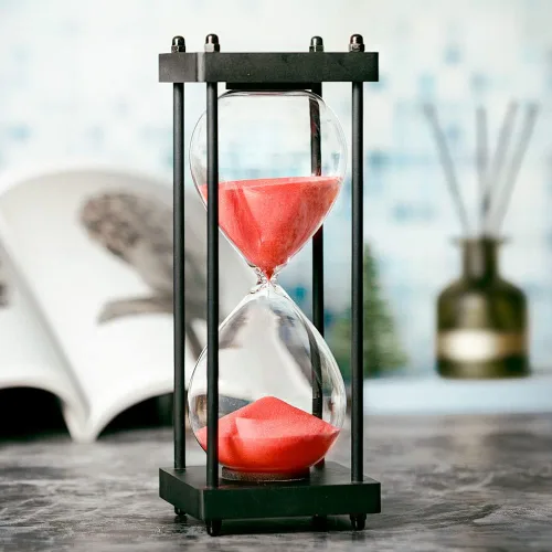 Temporizador de reloj de arena de 60 minutos, marco de madera negro, temporizador de arena decorativo (arena roja, tamaño grande)