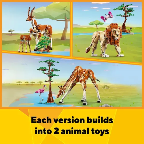 Miniatura 5 de LEGO Creator 31150 - Animales de safari salvajes 3 en 1, se reconstruyen en 3 figuras diferentes de animales de safari: jirafa, gacela o león