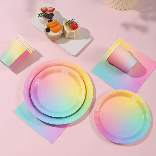 Miniatura 6 de Decoraciones de cumpleaños arcoíris para niñas, platos y servilletas arcoíris pastel, 200 unidades, platos y servilletas de cumpleaños para niñas