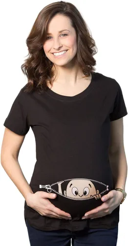 Remera para futura mamá, con diseño simpático de bebé asomándose. Remera simpática para futura mamá.