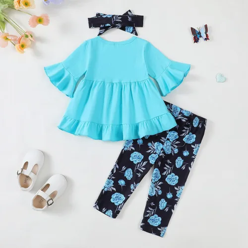 Miniatura 150 de Kucnuzki Conjunto de ropa para bebé niña pequeña, camisa de manga con volantes, pantalón floral, ropa de otoño e invierno para niña