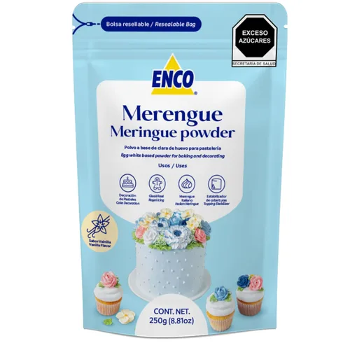 ENCO Merengue Powder 8.8 oz: perfecto para glaseado real, galletas de merengue, crema de mantequilla americana y más - Sabor vainilla