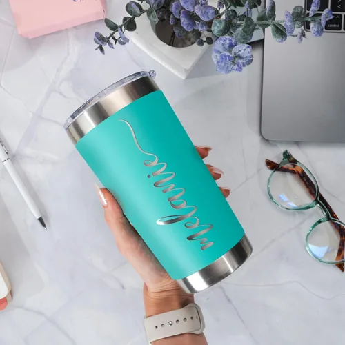 Miniatura 5 de Vasos personalizados, vaso de acero inoxidable de 20 onzas con tapa Tazas personalizadas de doble pared aisladas para café y viajes - Azul verdoso