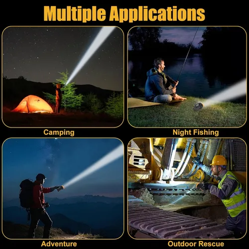Miniatura 3 de Linterna LED recargable con pantalla de alimentación, 4 modos de luz, antorcha de mano de alto lúmenes, doble interruptor, linterna portátil
