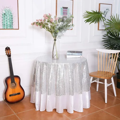 Miniatura 14 de Eternal Beauty Mantel de lentejuelas doradas de 120 pulgadas, mantel redondo brillante con purpurina para decoración de bodas, fiestas de cumpleaños