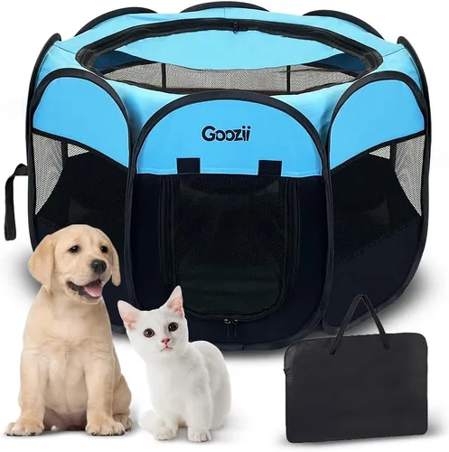Goozii Corralito portátil plegable, perros, interior y exterior, funda con cremallera, cubierta superior, puerta, para piso, gatos grandes, conejos,