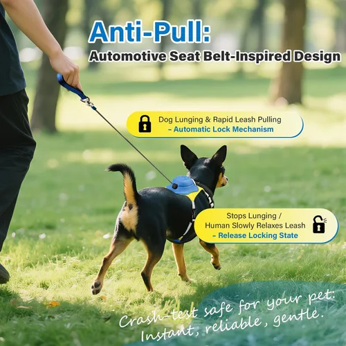 Miniatura 6 de Arnés para perro sin tirones, arnés retráctil 2 en 1 con bloqueo automático, malla reflectante transpirable y asa, juego de correa ajustable
