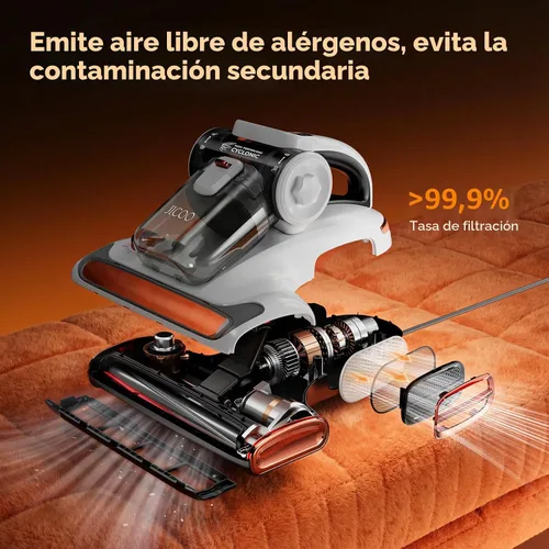 Miniatura 4 de JIGOO T600 Aspiradora de colchón con luz UV-C, succión de 15 kPa, 700 W de potencia, aspirador de mano de doble copa, limpiador de cama con sensor