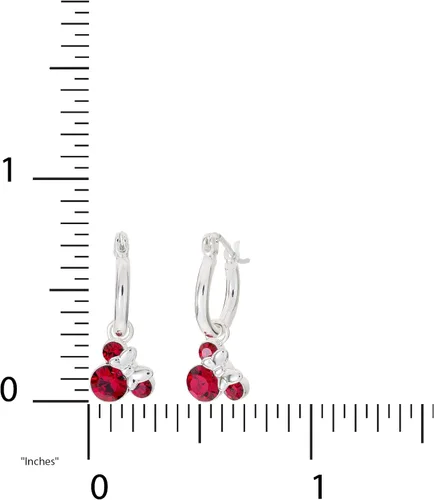 Miniatura 5 de Disney Minnie Mouse Jewelry, Crystal Birthstone Silver Plated Hoop Dangle Earrings, Latch Back