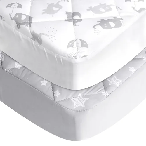 Miniatura 10 de Sábanas ajustables para Pack and Play, transpirables, gruesas, parque de juegos con estampado encantador 39"×27"×5", compatible con Graco Pack n