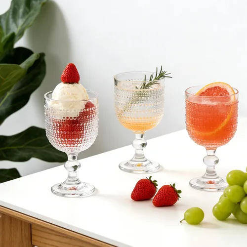 Miniatura 4 de 12 onzas Vasos de vino vintage transparentes, juego de 4 vasos de vino con nudos, vasos de vino en relieve para boda, fiesta, cena, bar