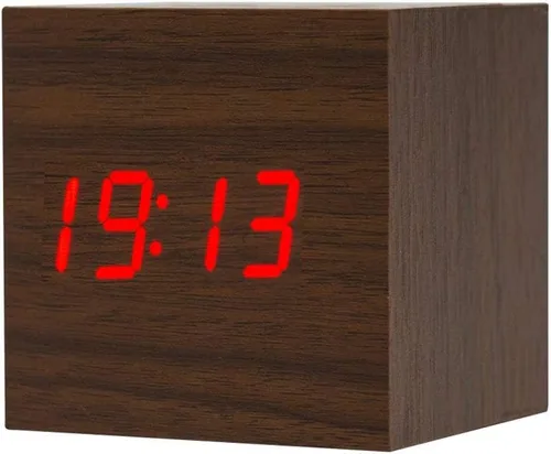 Miniatura 6 de ThreeH Reloj despertador digital de madera, reloj pequeño con pantalla LED de calendario de temperatura, control de sonido, modo de repetición