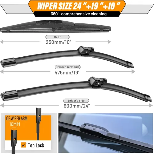 Miniatura 3 de AUTOBOO Escobillas Limpiaparabrisas de repuesto de 24"+19" pulgadas para Honda CRV CR-V 2023 2024 2025 con escobilla limpiaparabrisas trasera de 10