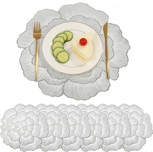 Miniatura 11 de 6 manteles individuales redondos florales de vinilo metálico brillante, resistentes al calor, reutilizables, para decoración de bodas, fiestas