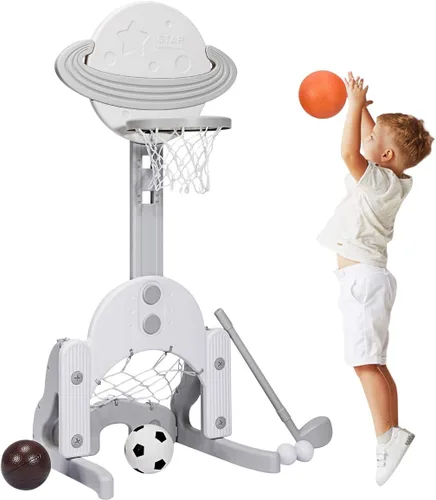 Miniatura 11 de Costzon Aro de baloncesto para niños, altura ajustable de 3.9 pies - 5.2 pies canasta de baloncesto para niños, mini juego de baloncesto portátil