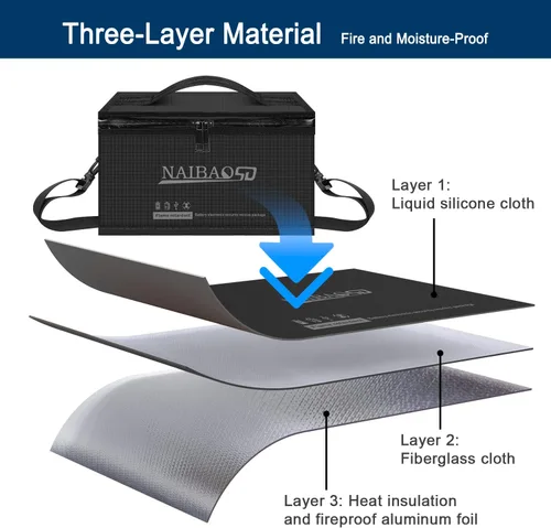 Miniatura 3 de Bolsa ignífuga y a prueba de explosiones para batería Lipo para almacenamiento y carga de batería Lipo, gran capacidad resistente al fuego con Negro
