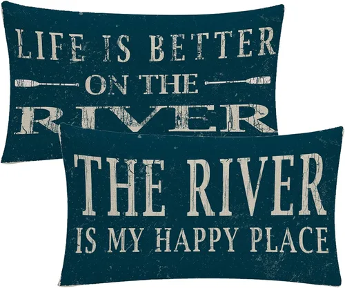 Miniatura 7 de Life is Better on The River - Juego de 2 fundas de almohada decorativas con temática de río negro, 12 x 20 pulgadas, para sofá
