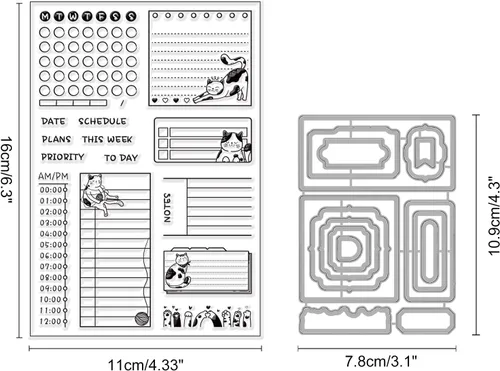 Miniatura 2 de INFUNLY Sellos Transparentes y Troqueles para Hacer Tarjetas Marco Troquel de Corte y Juego de Sellos Sello de Planificación de Fechas para Diario