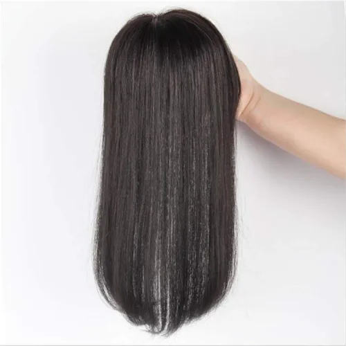 Miniatura 2 de Clip en cabello humano real con flequillo, hecho a mano, corona para cabello fino, 6 pulgadas, marrón oscuro