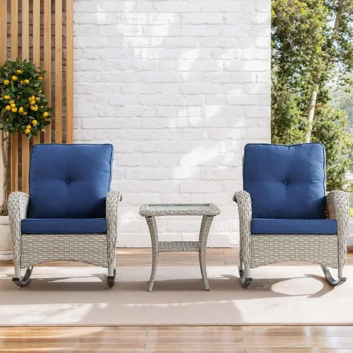 Miniatura 6 de Mecedora de Artfurniz para patio: Silla mecedora de mimbre para exteriores con cojín removible, con capacidad de peso de 300 libras, asiento Mimbre