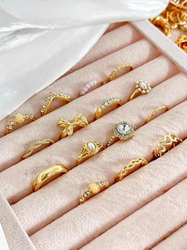 Miniatura 2 de Juego de anillos apilables con lazo de estilo bohemio, 15 piezas, joyería de moda para mujer, regalo para fiestas de vacaciones, uso diario