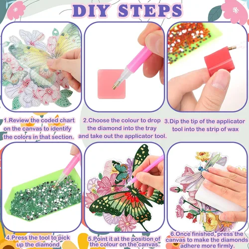 Miniatura 4 de Chitidr 6 Piezas Mariposas Colibríes Libélula Pintura de Diamantes Kits de Letreros Colgantes de Verano Arte de Corona Diamante 5D DIY Adornos