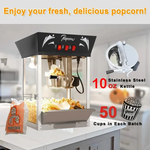 Miniatura 4 de Máquina comercial para hacer palomitas de maíz con hervidor de acero inoxidable de 10 onzas, máquina de palomitas de maíz para encimera de 850 W