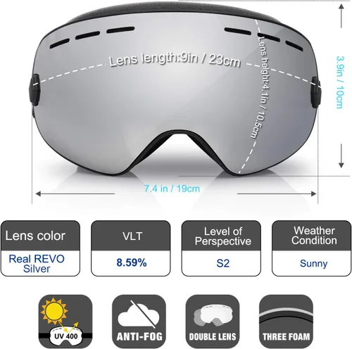 Miniatura 5 de EXP VISION Gafas de esquí de snowboard para hombres, mujeres y jóvenes, antiempañamiento OTG, gafas de nieve de invierno, lentes desmontables