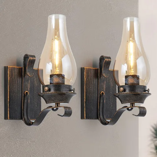 Miniatura 12 de Yisuro Aplique de pared enchufable, apliques de pared de bronce frotado con aceite, lámparas de pared rústicas retro, apliques de iluminación