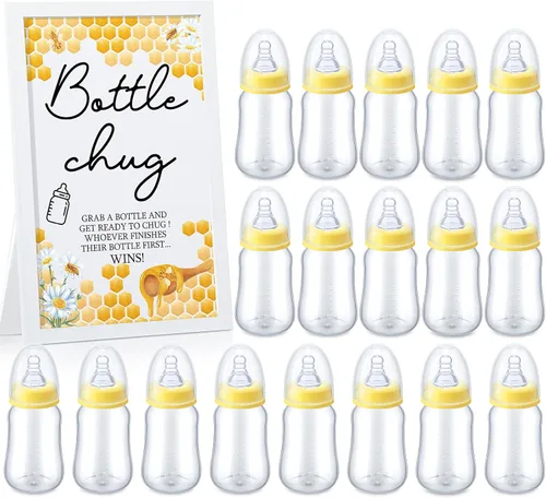 Miniatura 18 de Roowest Bottle Chug Baby Shower Games Favores que incluyen 18 botellas con 1 botella de chug de madera para revelación de género y suministros