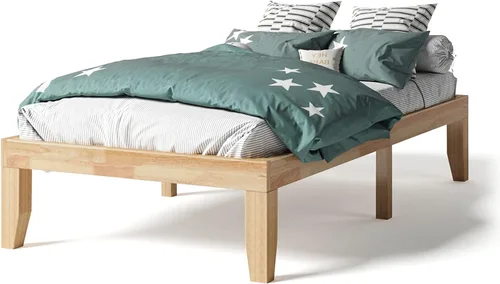 Miniatura 13 de KOTEK Base de cama de plataforma de madera maciza de 14 pulgadas, base de colchón con soporte de listones de madera, base de cama de madera de goma