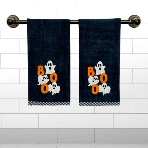 Miniatura 8 de Serafina Home Toallas de mano de baño de Halloween, fantasmas bordados, diseño Boo, juego de 2, color negro, 16 x 25 pulgadas