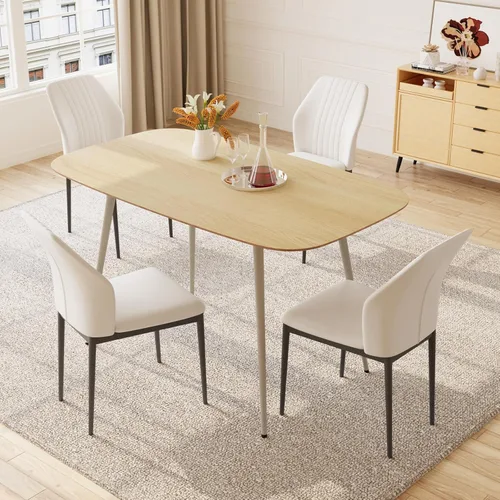 Miniatura 5 de HIPIHOM Mesa de comedor moderna de granja de 47.2 pulgadas, mesa de comedor rectangular de madera con patas de metal para 4 personas para comedor