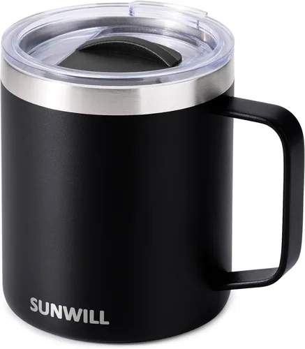 Miniatura 26 de SUNWILL - Taza de café de viaje con tapa, taza aislada con asa, taza de acero inoxidable de 14 oz para acampar, oficina, hogar, recubrimiento