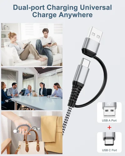 Miniatura 6 de Cargador para Samsung Galaxy Watch 8, [USB A/C de doble puerto] Cable de carga rápida compatible con Galaxy Watch 8/8 Classic/7/6/6 Classic/5/5