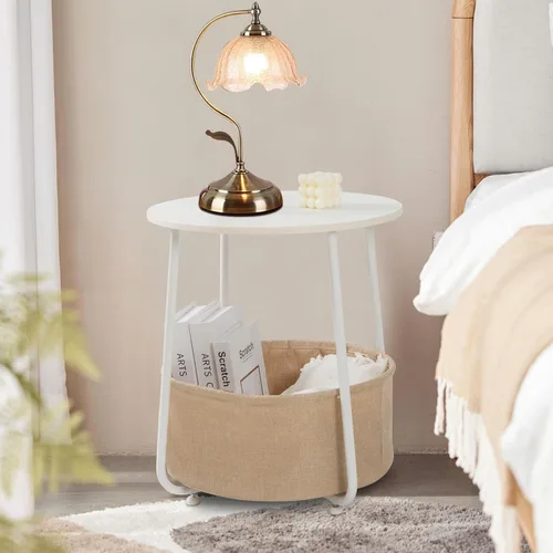 Miniatura 2 de Mesa auxiliar redonda, mesas auxiliares para sala de estar, mesa auxiliar de cama pequeña, mesita de noche blanca moderna para mesita de noche