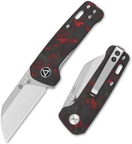 Miniatura 10 de QSP Penguin - Cuchillo de bolsillo mini plegable, hoja de 2.25" Sandvik 14C28N de dos tonos satinado EDC, mango G10 con superposición CF azul