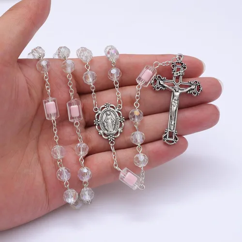 Miniatura 66 de KOMI Rosario de cuentas católicas para mujer, collar de cuentas de rosario con cruz de crucifijo, perlas de cristal, rosario, rosarios, católicos