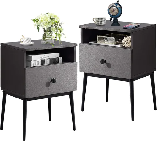 Miniatura 9 de VECELO Juego de 2 mesitas de noche modernas, mesa auxiliar cuadrada con cajón y espacio de almacenamiento para dormitorio y sala de estar